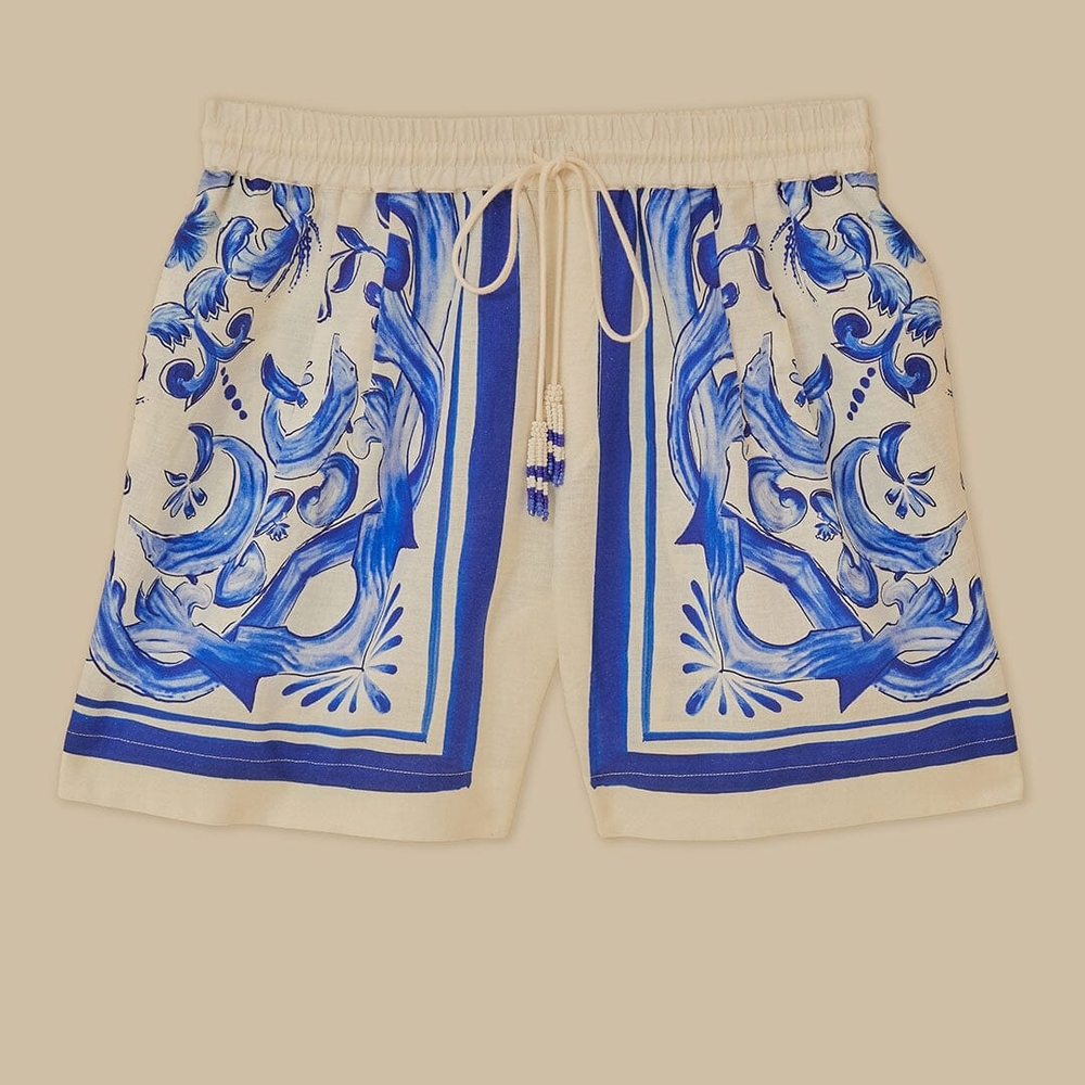Blue and Cream Patterned Shorts